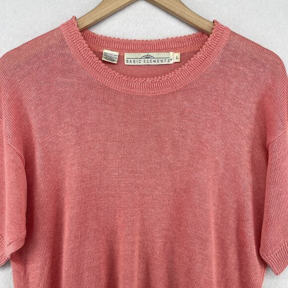 BASIC ELEMENTS Sweater Womens L Irish Linen Short Sleeve Top Pink HK VTG - Picture 3 of 11